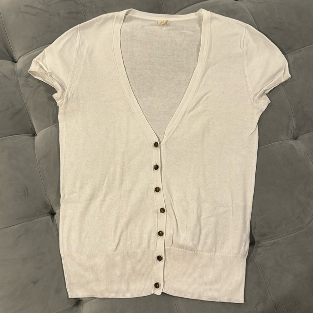 J Crew 100% Cotton Short Cap Buttoned Sleeve Cardigan Layer XS